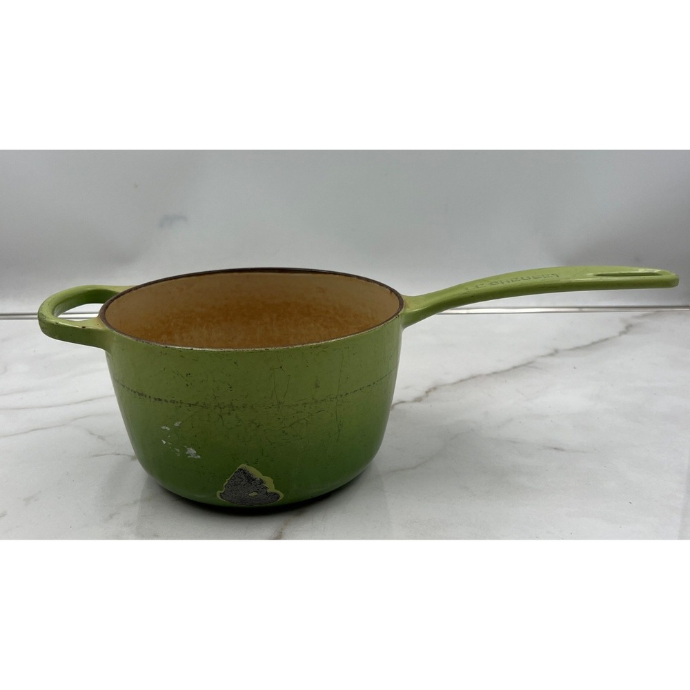 Le Creuset 16 Enameled Cast Iron Saucepan Lime Green Made in France Vintage
